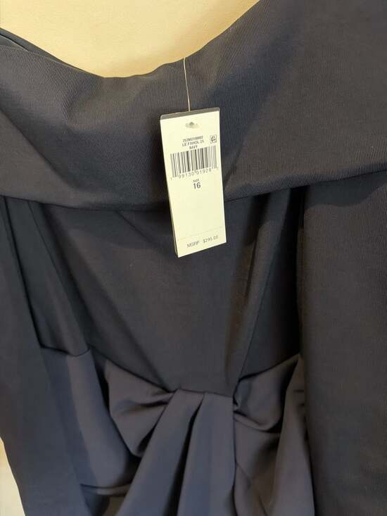 Lauren Ralph Lauren Rib-Knit & Crepe Off-the-Shoulder Column Gown Sz 16 stretch - Picture 7 of 10